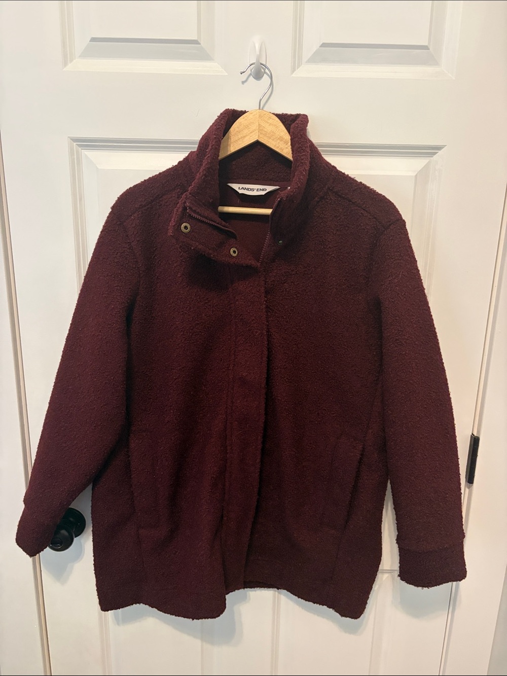 Lands' End Women's Burgundy Boucle Fleece Jacket